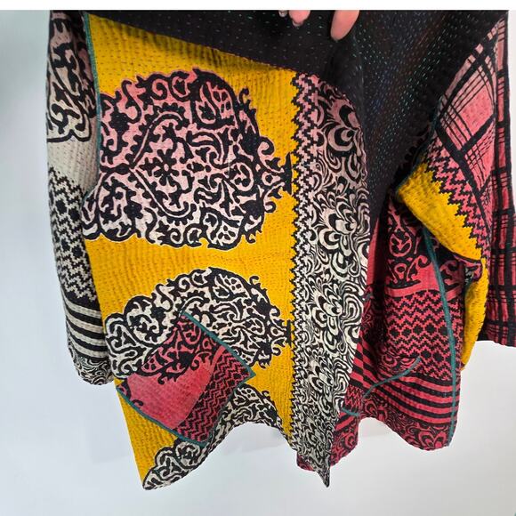Mieko Mintz Short Kantha Open Kimono Jacket Reversible Lagenlook OS - Picture 7 of 11